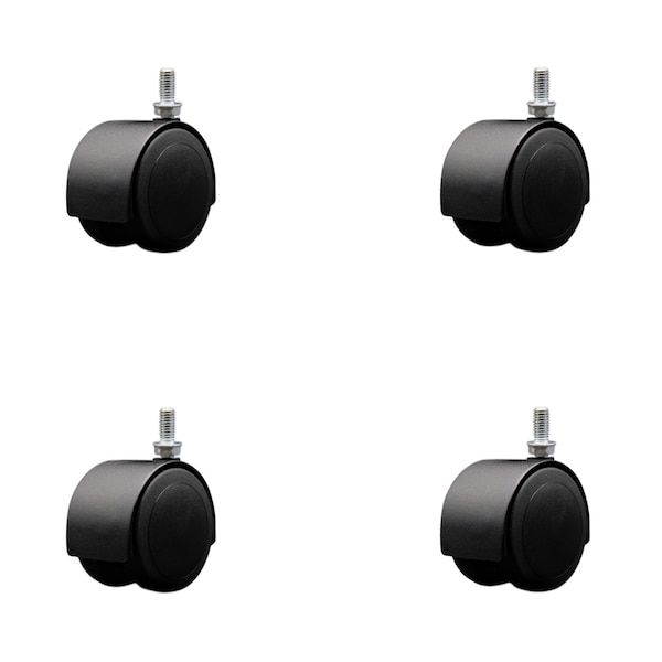 2-3/8'' Floor Safe Black Hooded Twin Wheel Caster 3/8 Threaded Stem, 4PK